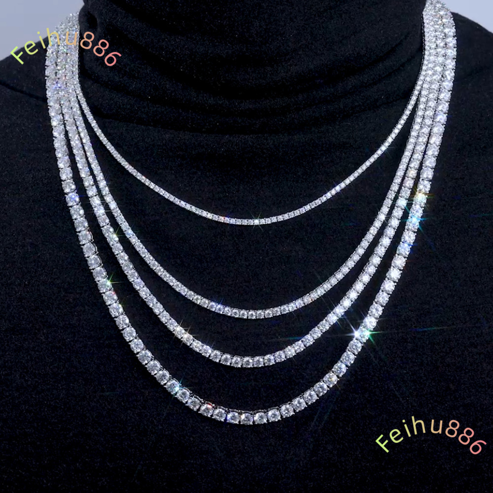 2-5mm Moissanite Tennis GRA Certificate D VVS1 Diamond Necklace Women Men 14K Gold 925 Sterling Silver Handmade Tennis Chain