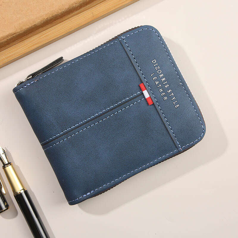 2025 New Cross-Border Men's Short Horizontal Zipper 70% off Coin Purse Retro Casual Buckle Square Wallet