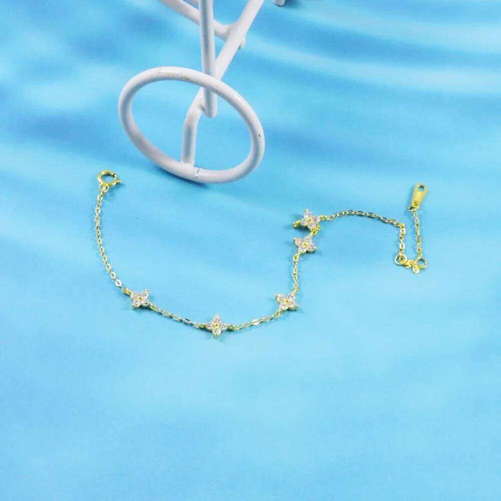 Aide Real S925 Sterling Silver Shinny White Zircon Chain Bracelets For Women Simple Luck Flower Bracelet Xmas Gift Jewelry Boho