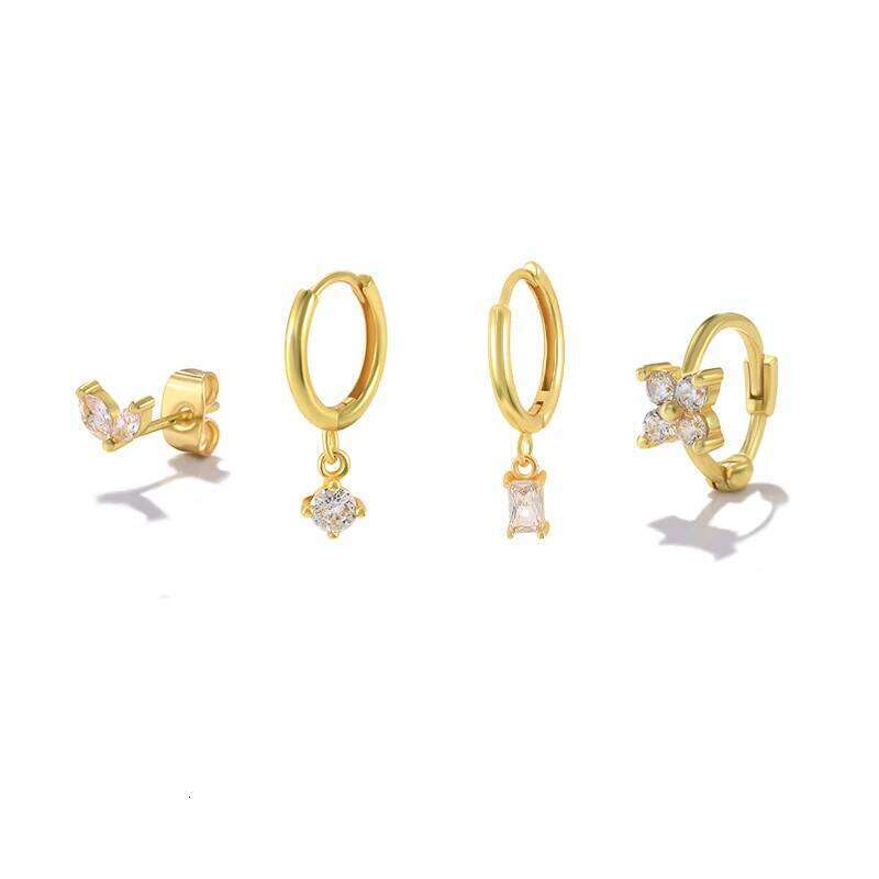 Aide 3PCs Colorful Zircon Charm Dangle Earrings For Women 18K Gold Plated Crystal Flower Heart Party Jewelry Set