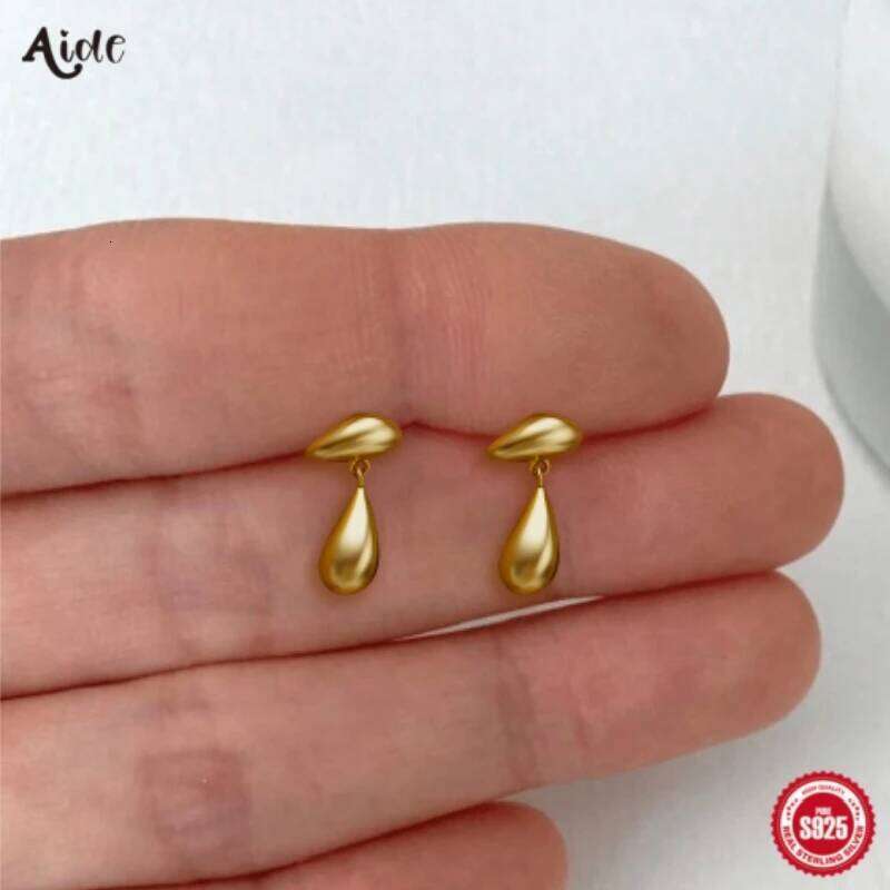 Aide 925 Sterling Silver Irregular Water Drop Smooth Vintage Stud Earrings For Women K Gold Elegant Fine Jewelry Party Chic Gift