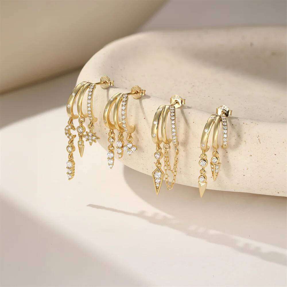 Aide 925 Sterling Silver Claws Stud Earrings Crystal New Modern Design Cross Rivet Pendant Accessories Women Drangles Jewelry