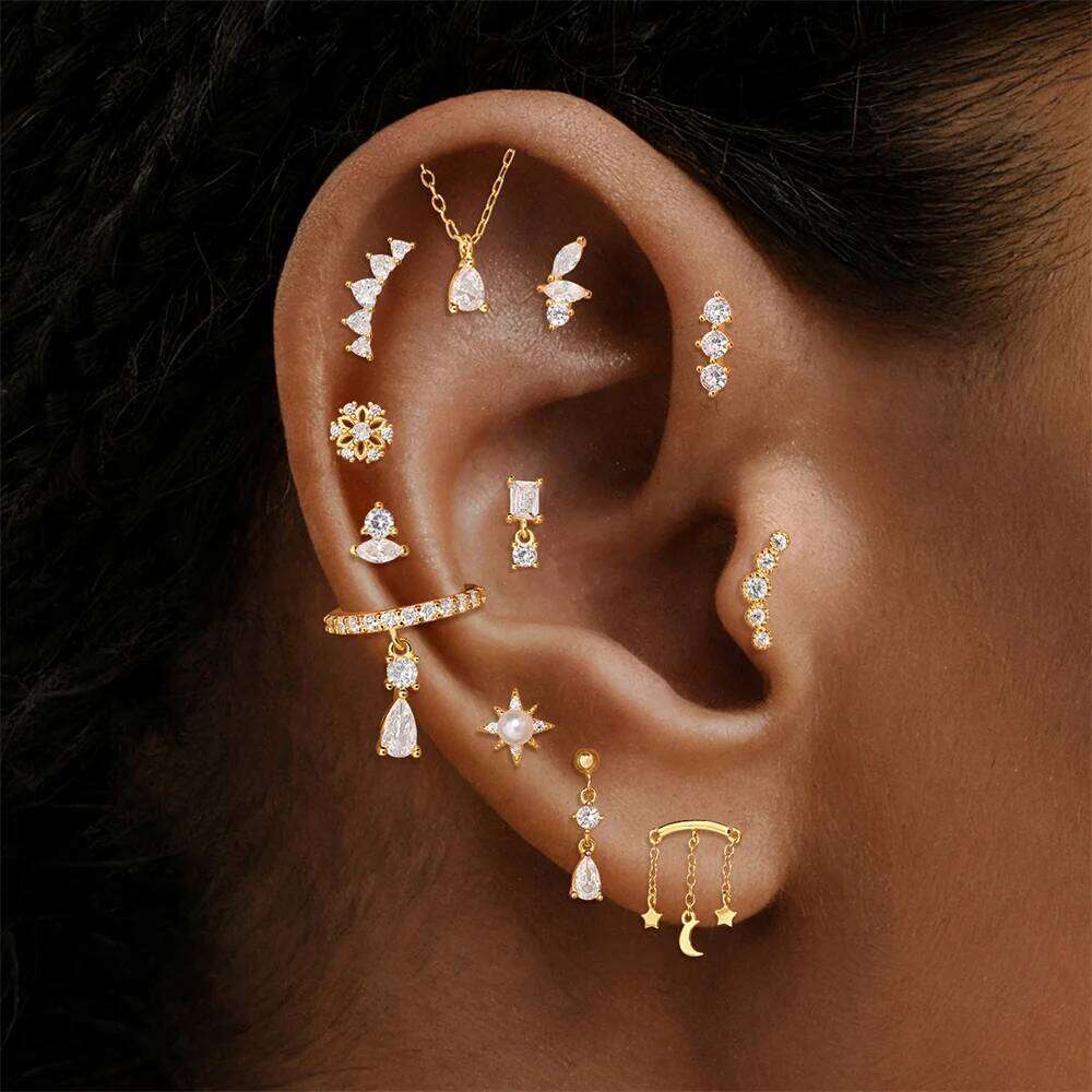 AIDE 1 Piece 925 Sterling Silver Fashion Lovely Romantic Flat Screw Stud Earring for Women Ear Bone Boday Chain Piercing Jewelry