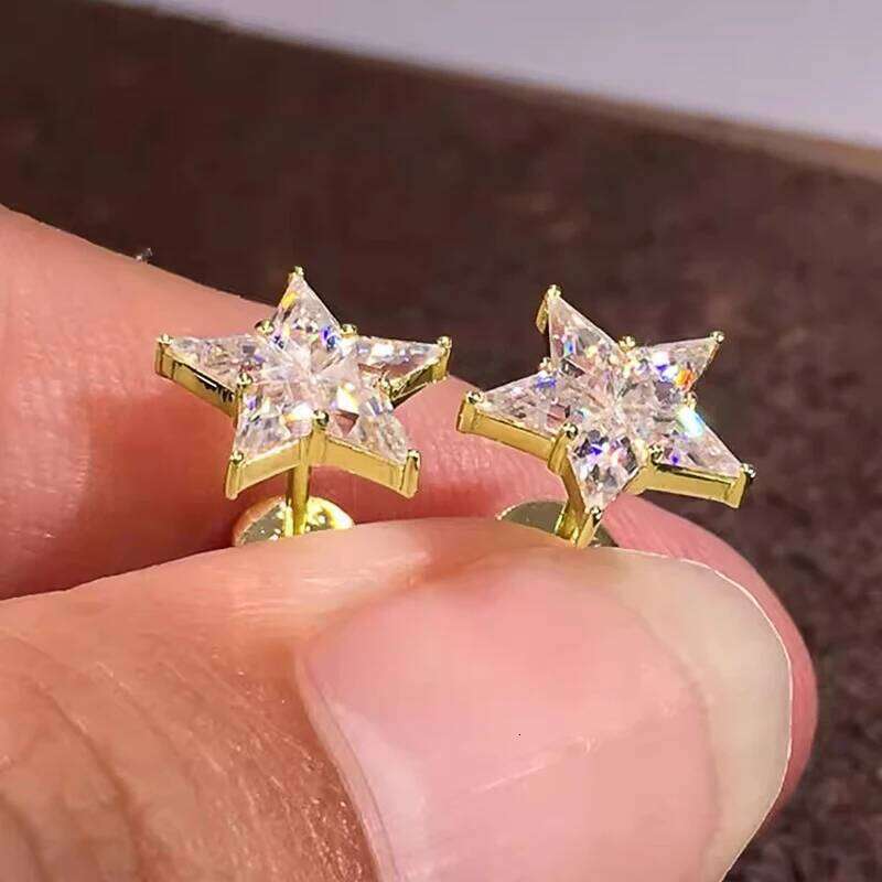 Huitan Gold Color Star Earrings Female Fashion Bright Zirconia Accessories for Daily Wear Teen Girls Stylish Jewelry