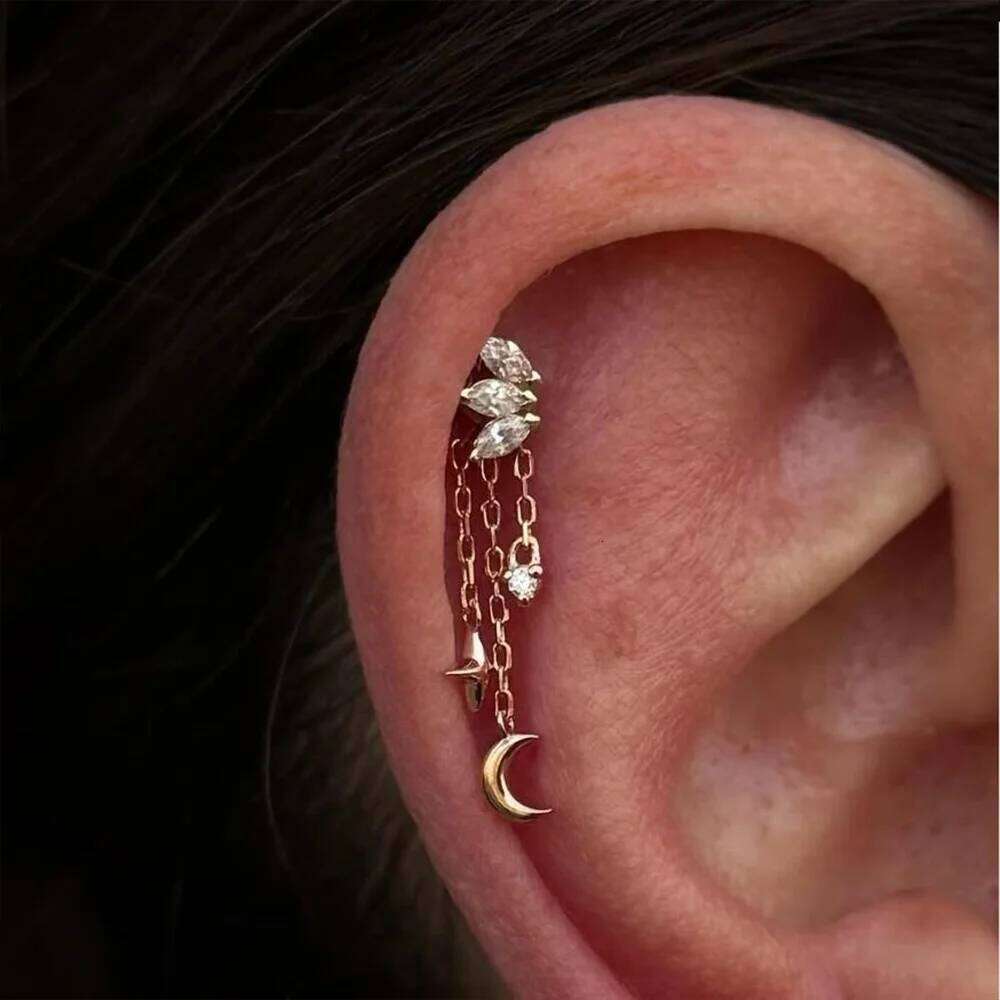 Aide 1PC 925 Sterling Silver Tassel Piercing Earrings Chain Charm Accessories For Woman Shiny Earring Charms Jewelry Gift