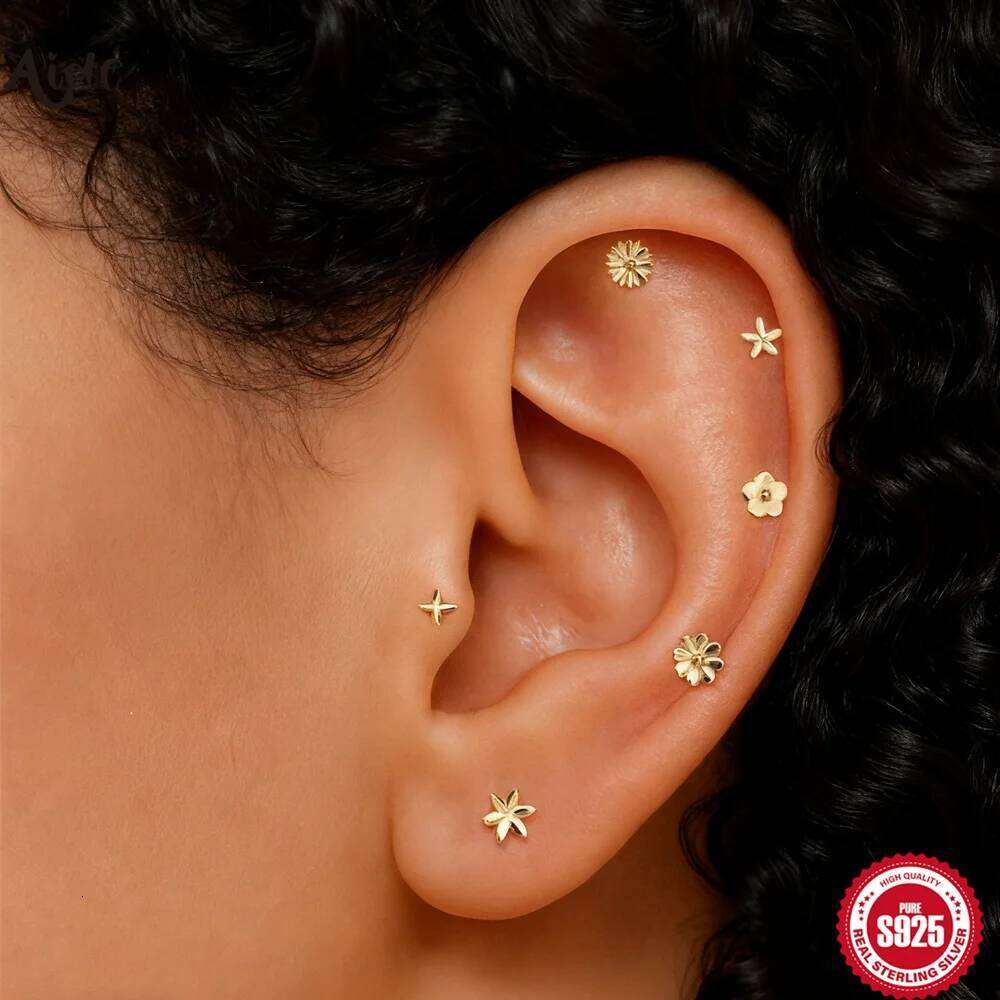 Aide 925 Sterling Silver Dainty Flower Stud Earrings For Fashion Women Party Cute Jewelry Girls Birthday Minimalist Accessories