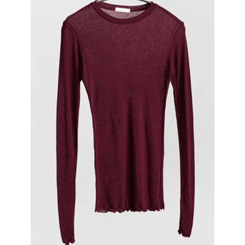 High Quality Plain T Shirt Women Cotton Elastic Basic T-shirts Female Casual Tops Long Sleeve Sexy Thin T-shirt see through