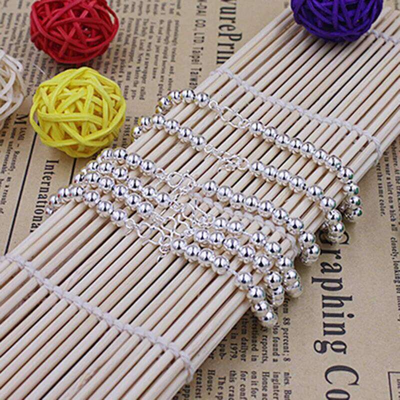 925 Sterling Silver 5MM Beads Bracelet For Women Fashion Simple Engagement Wedding Charm Jewelry