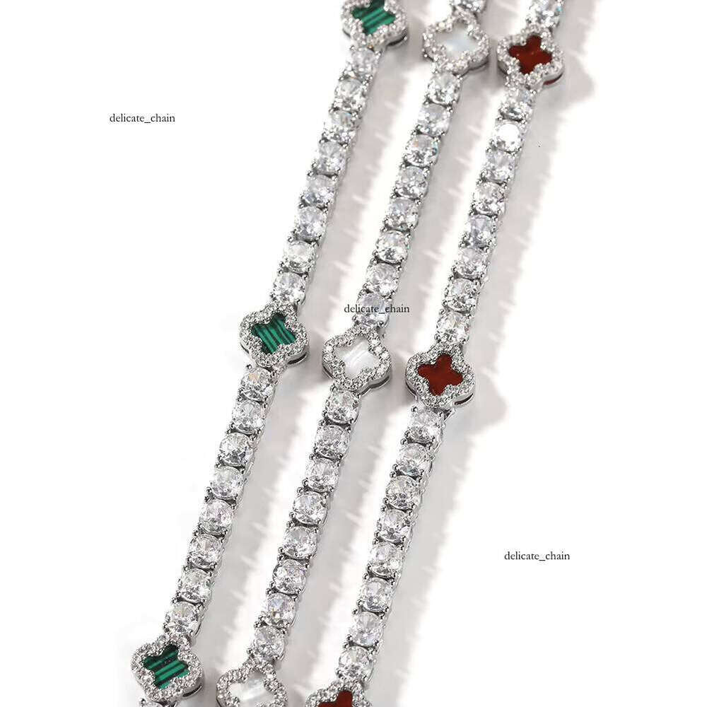 VVS Moissanite Four-leaf Clover Necklace 3mm 4mm Platinum Plated Straight Tennis Chain Unisex Jewelry