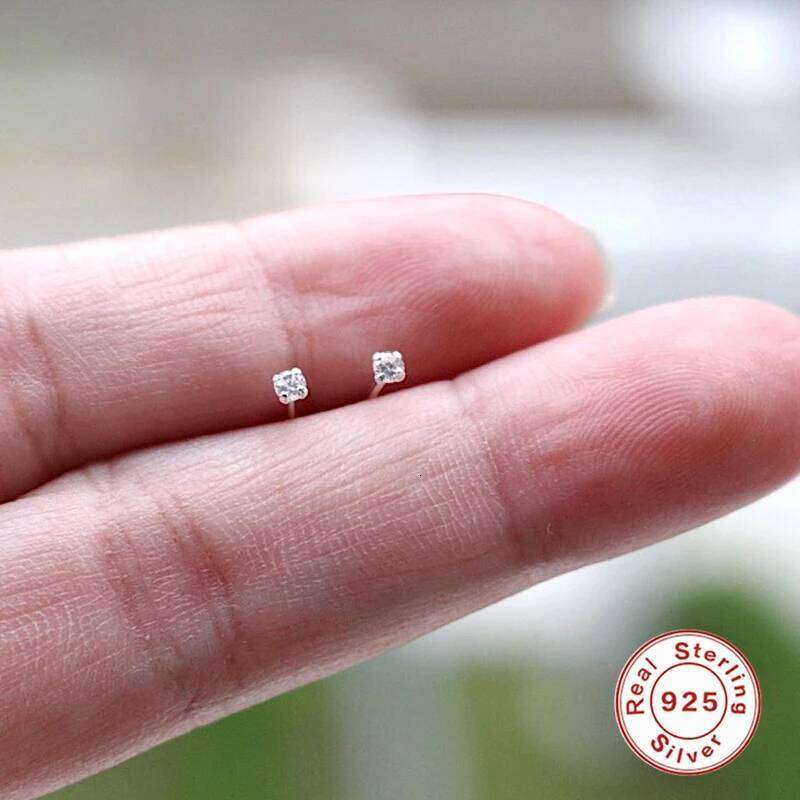 Aide 925 Sterling Silver 1pair Ins Simple 3mm Zircon Stud Earring 18k Gold Mini Minimalism Cute Earrings Fine Jewelly Party Gift