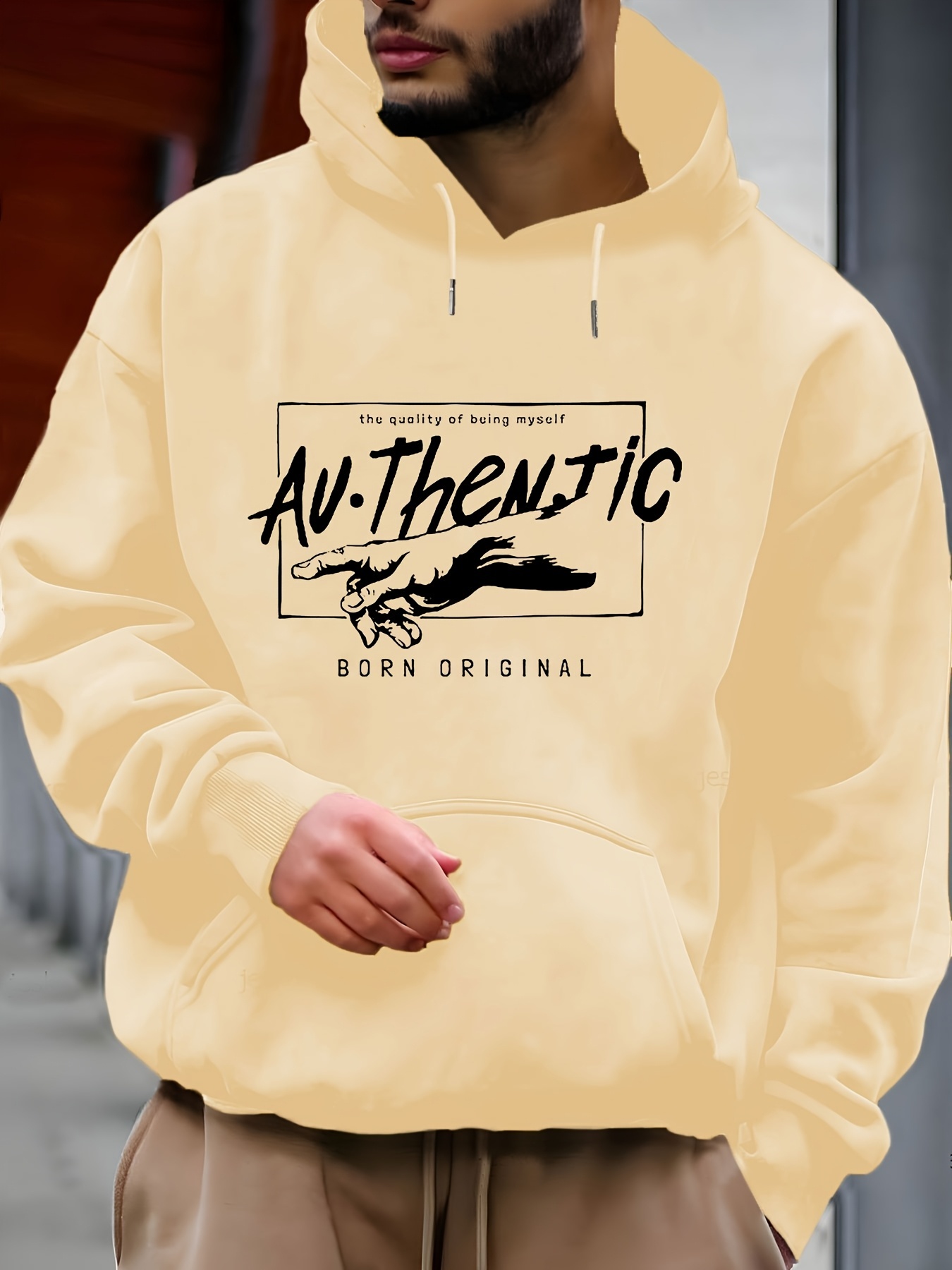 Polyester Men'S Hooded Sweatshirt, Casual Long Sleeve, Regular Length, Stretch Fabric, Print Pattern, Pullovers Placket, Pocket, Knit Fabric 220g