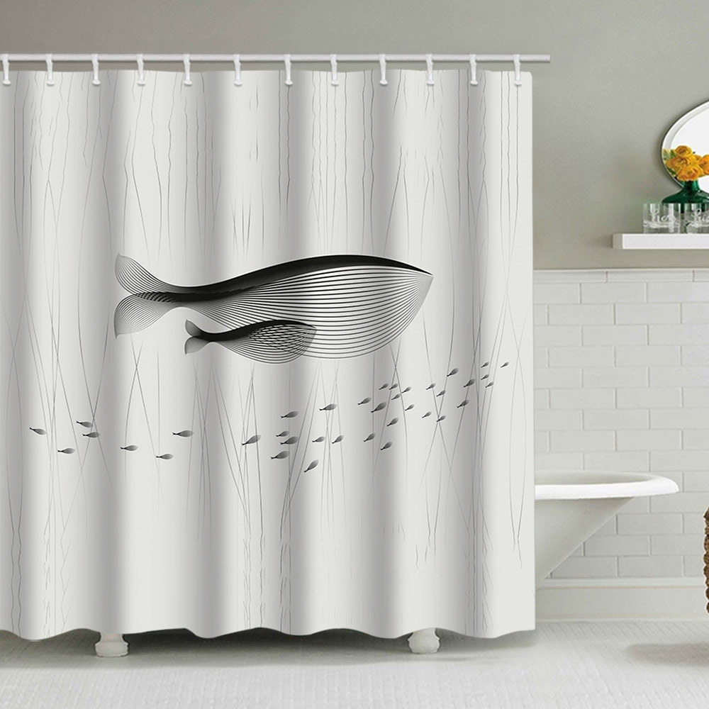 YL-38076 Shower Curtain Set: Wild Grass, Stones, Water Reflections, Printed Polyester Waterproof Shower Curtain, No Drill Required, with Hooks