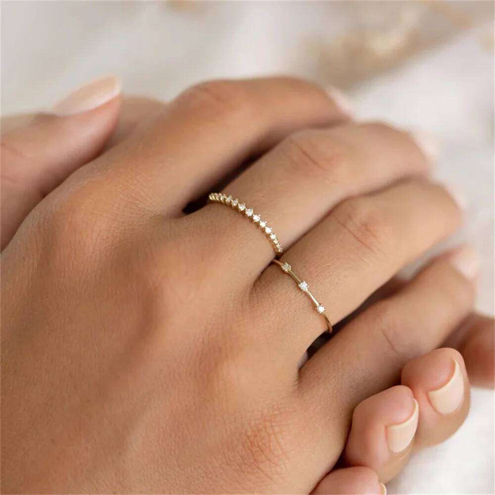 Aide Tiny Delicate Micro Pave Zircon Rings For Women 925 Silver Trendy Chic Crystal Daily Dating Women's Stackable Ring Jewelry