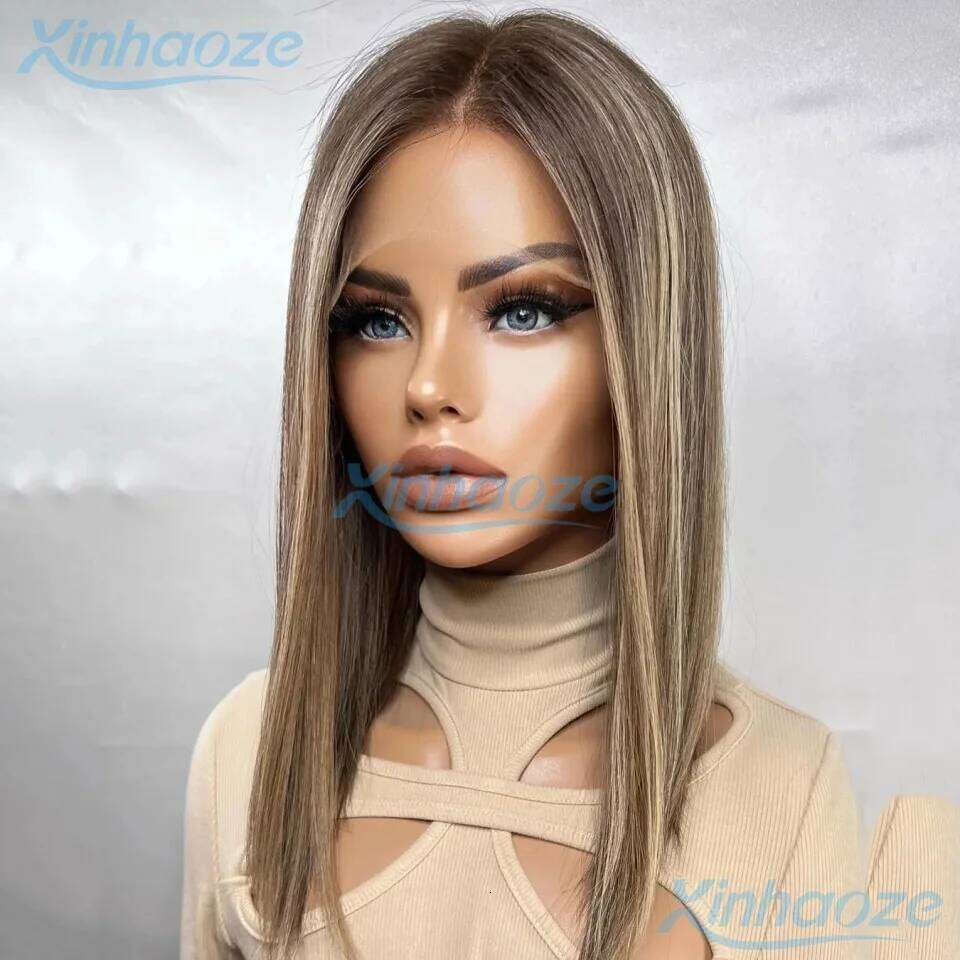 Silky Straight Human Hair Brown Blonde #4/27 Highlight Glueless 5x5 Silk Top Closure Pre Plucked 13x6/360 Lace Frontal Wigs