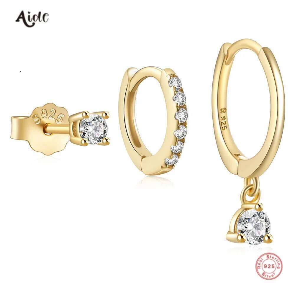 Aide 3PCs/set 925 Sterling Silver Hoop Luxury Star Moon Zircon Stud For Women Minimalist Claw Earrings Jewelry DIY Gift