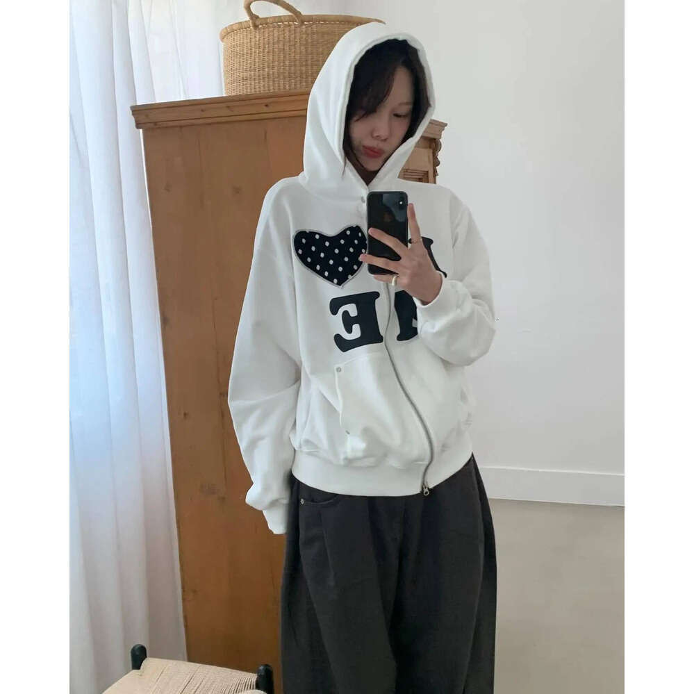 Zhehan Korean Style Retro Fashion Letter Patch Oversized Women's Double Zipper Hoodie Y2K New Harajuku Gothic Casual Joker Sweatshirt