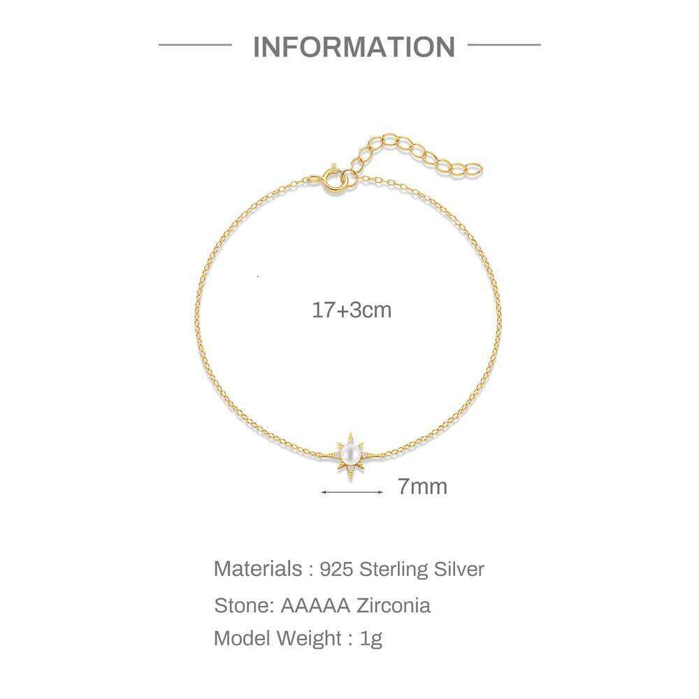Aide S925 Sterling Silver Octagon Star Zircon Pearl Bracelet Dainty Adjustable Chain Jewelry for Women Valentine's Day gift