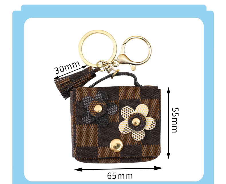 Mini Purse-Shaped Checkerboard Pattern Keychain with Flower Decoration & Tassel Accessory wholesale