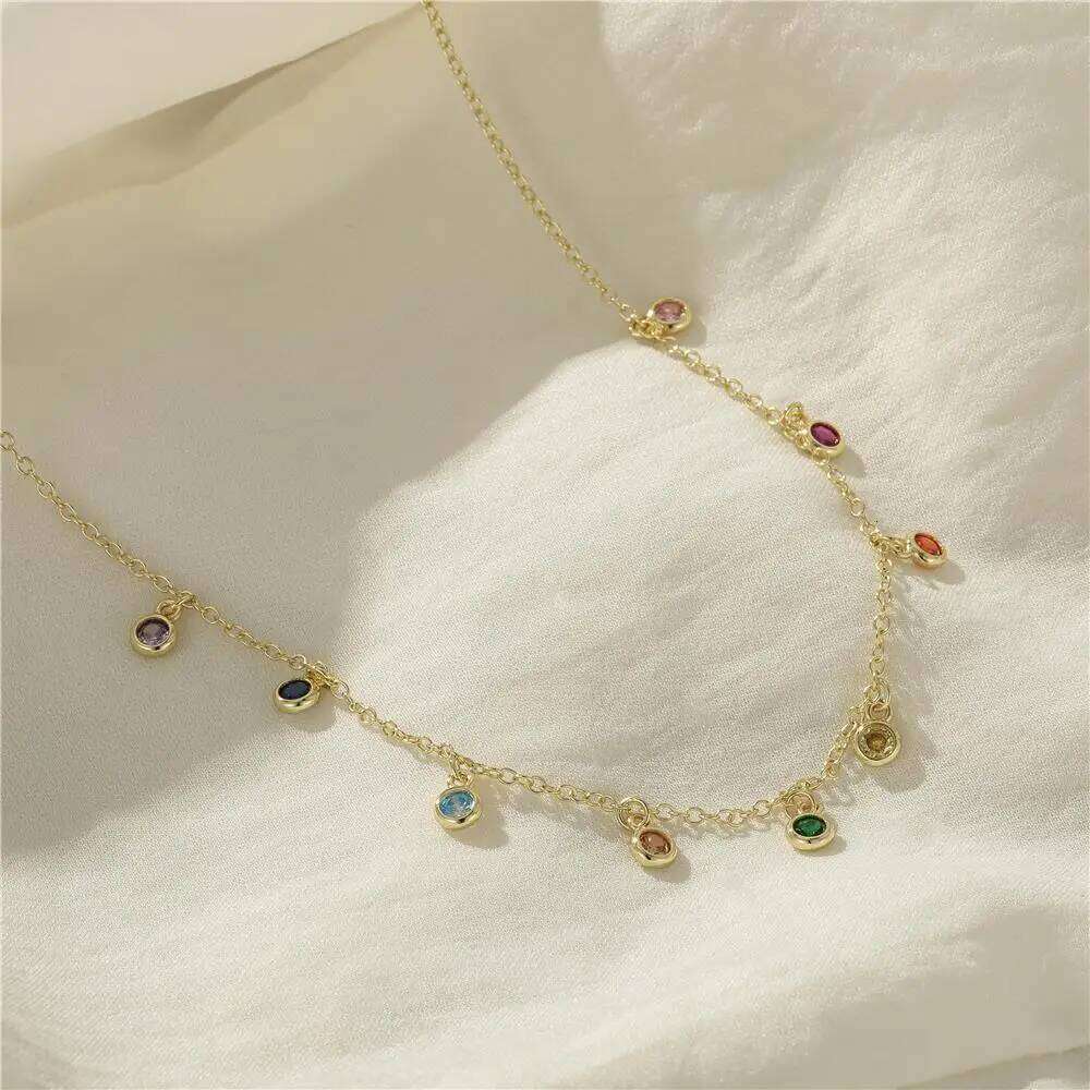 Aide 925 Sterling Silver French Elegant Round Fine Versatile Colors Zirconium Women's Necklace Exquisite Choker Chains Jewelry