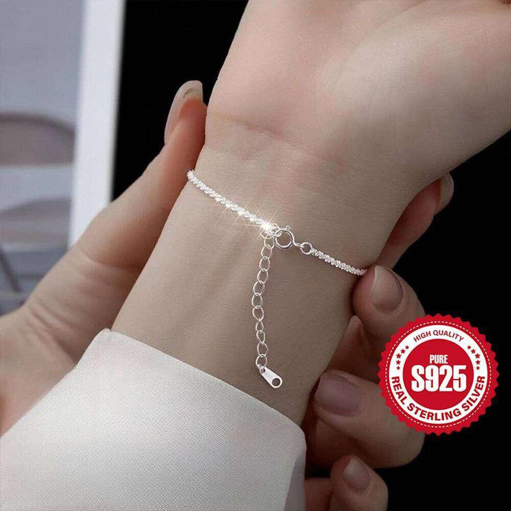 Aide 925 Sterling Silver Sparkling Lock Chain Bracelet For Women Luxury Minimalist Jewelry Adjustable 17+3cm Wedding Party Gift