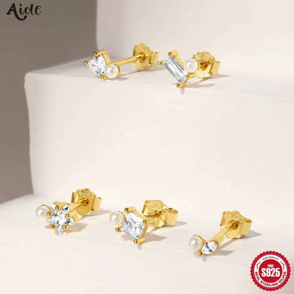 Aide 925 Sterling Silver 3/4/5 Pieces Set European And American DIY Mini Pentagram Starry Face Stud Earring For Women Pearl Jewe