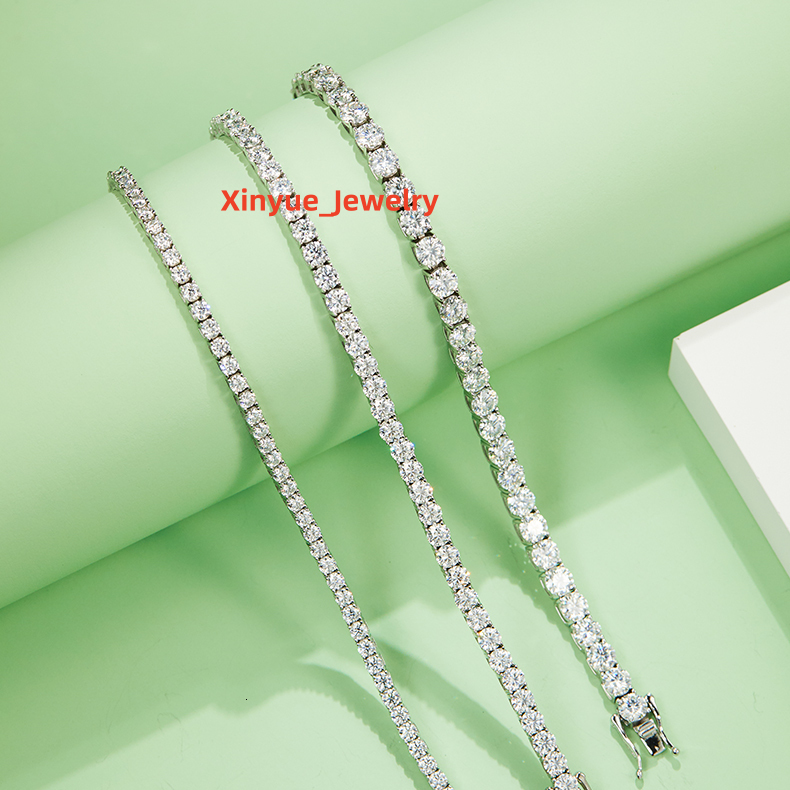 Wholesale Price 30 40 50MM Round Cut S925 Silver Moissanite Bracelet Tennis Chain Jewelry for Women