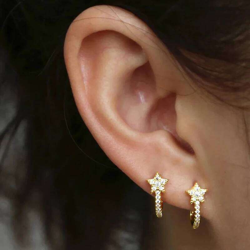 Huitan Chic Stars Hoop Women Dainty Ear Piercing Accessories Daily Wear Fashion Versatile Girls Earrings Hot Jewelry