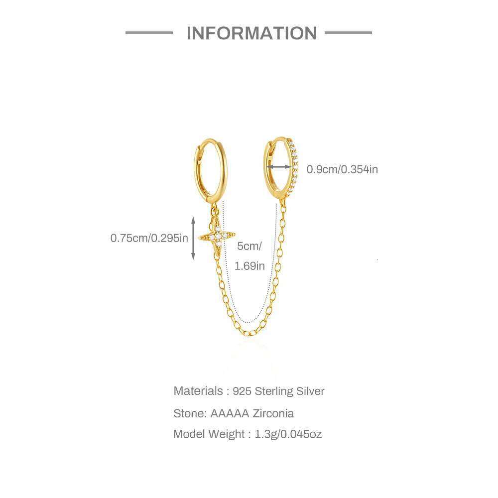 Aide 925 Sterling Silver Chain Earrings for Zirconia Hoop Stud Dangle Earring Women Vacation Party Jewelry Accessories 1pc