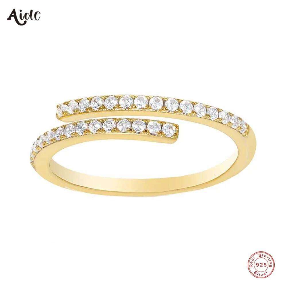 Aide 925 Sterling Silver Double Layers Sparkling CZ Zircon Pave Adjustable Rings For Women Luxurious Versatile Stackable Ring