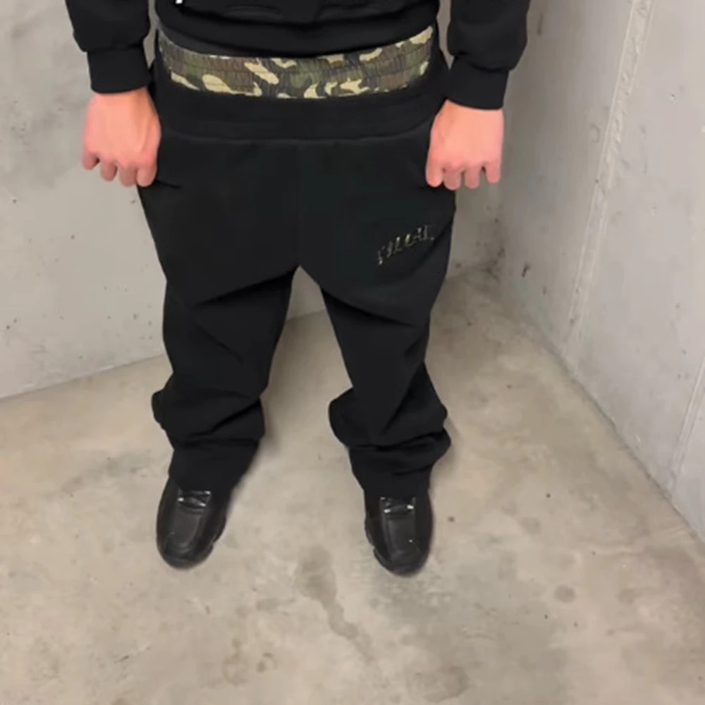 Mens Spliced Double Waist Hip-Hop Rap Loose Pants Casual Loose Trousers Spring Autumn Collection 2025 251231