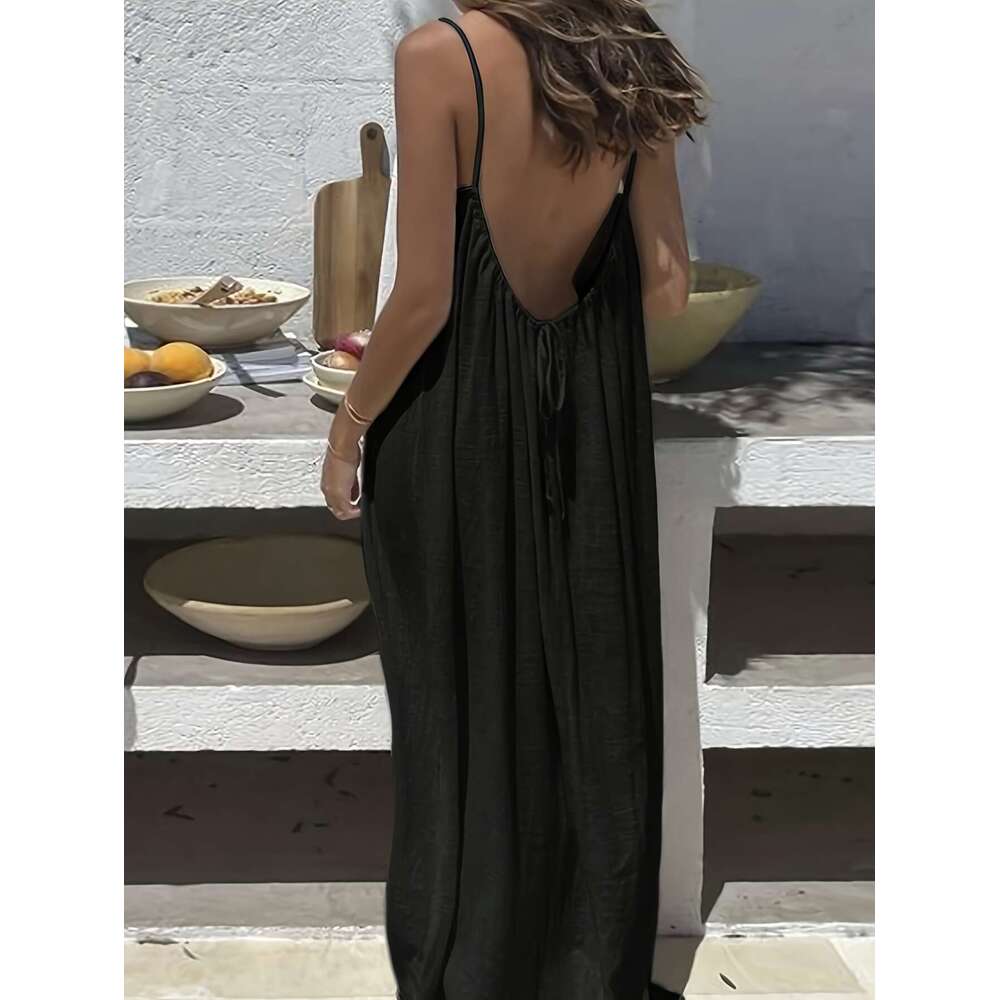 2026 New Women's Strap Backless Loose Long Homewear Dress