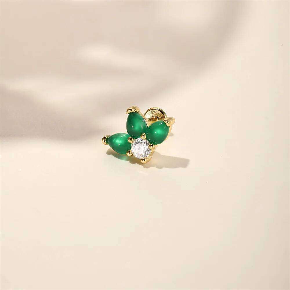 Aide 1Piece 925 Sterling Silver Green Chalcedony Piercing Earrings For Women Mix And Match Zircon Ear Stud Jewelry Pendientes