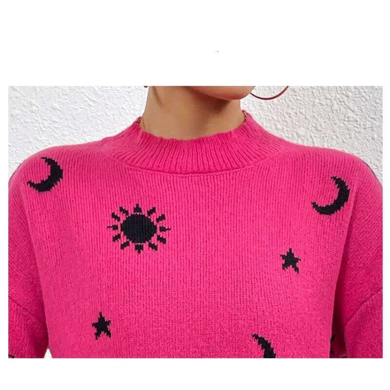 Spring And Autumn Women's Pullover Round Neck Flocking Geometric Screw Thread Contrast Color Long Sleeve Sweater Casual Tops