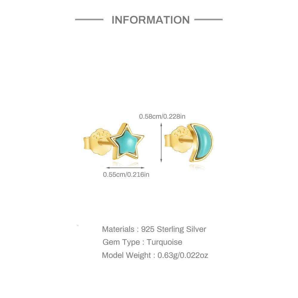 Aide Genuine 925 Sterling Silver Mini Fashion Korean Cute Star Moon Small Stud Earrings for Women Youth Birthday Jewelry Gifts