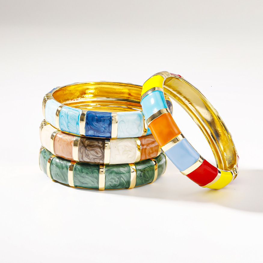European and American Style Retro Multi-color Enamel Oil Drop Alloy High-end Versatile Spring Open Bracelet