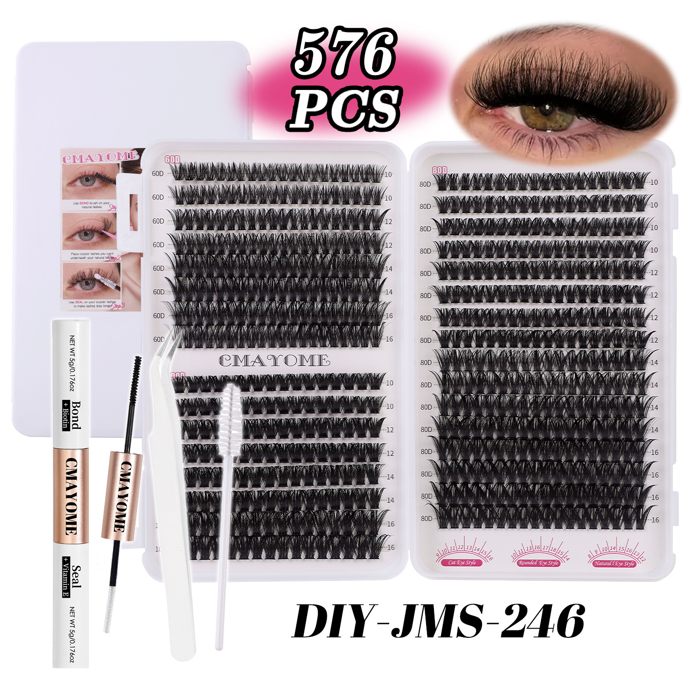 576Pcs Thick Fluffy DIY Eyelashes Soft Lightweight DIY Cluster Lashes Kit with Lash Bond & Seal Hand Made Reusable Naturally D Curled Individual Eyela