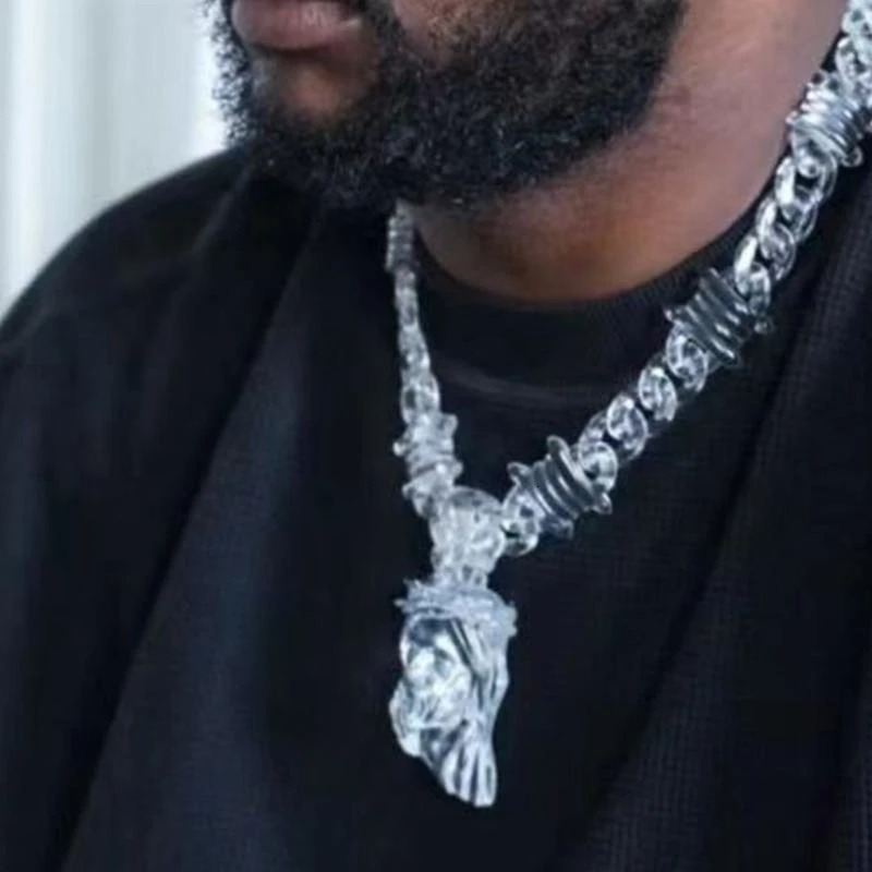 HXBF Clear Acrylic Pendant Necklace Rock Party Jewelry Fashion Male Jewelry Acrylic Texture Present for Fashion Enthusiasts 251230