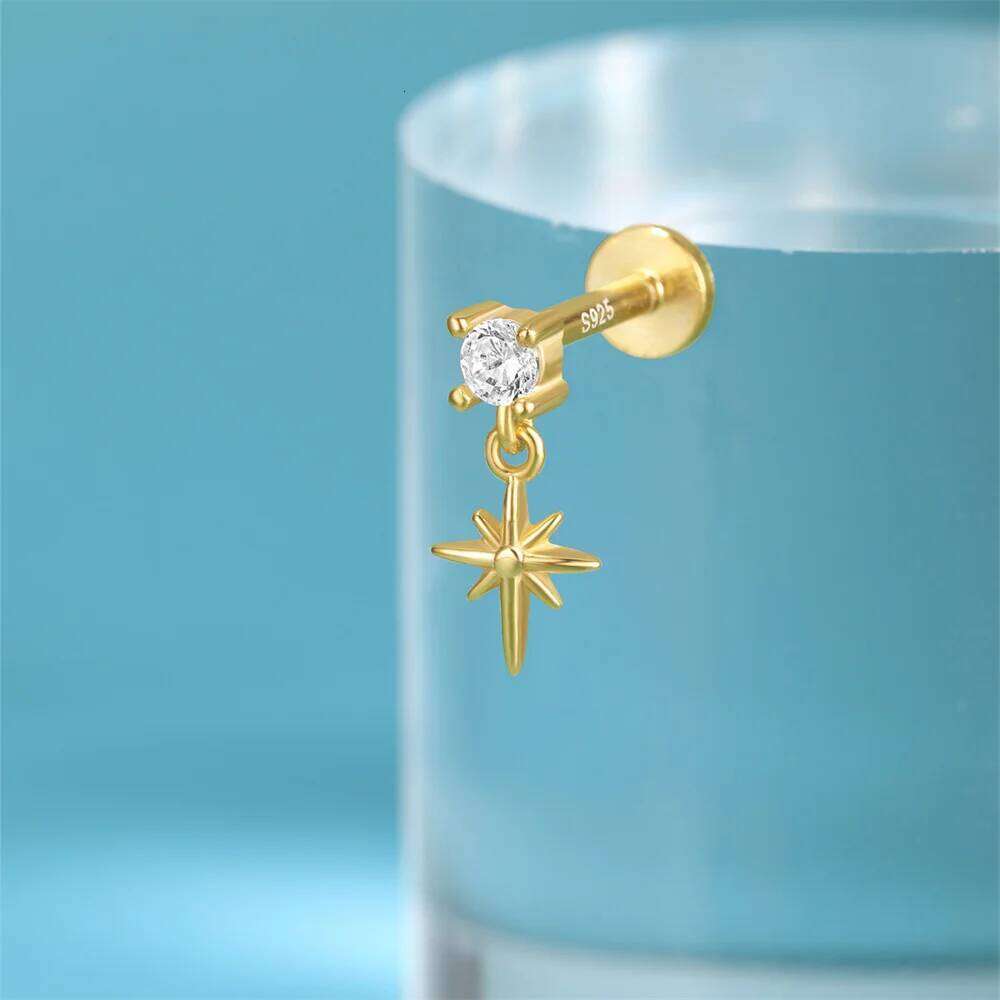Aide 3pcs Needle 5/6/8mm Flat Head Cartilage Piercing Stud Earring Women 925 Sterling Silver Flower Zircon Gold Ear Studs