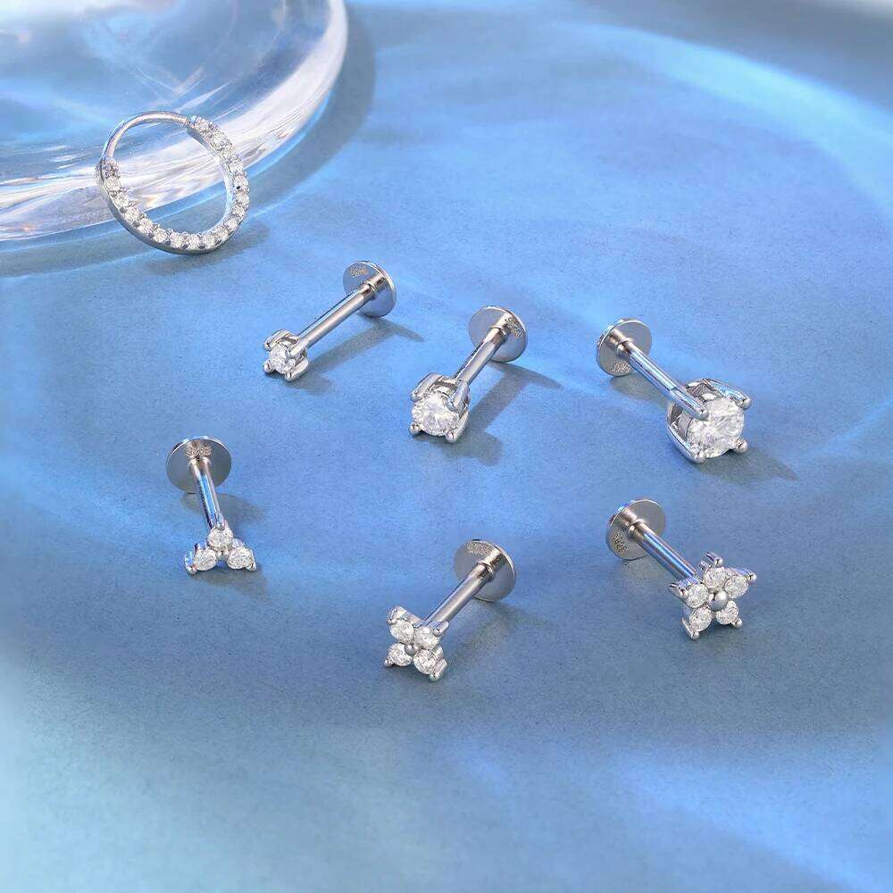 Aide Sparkling Moissanite Piercing Earring in 925 Sterling Silver for Women Luxury Diamond Ear Stack Perfect New Year's Gift