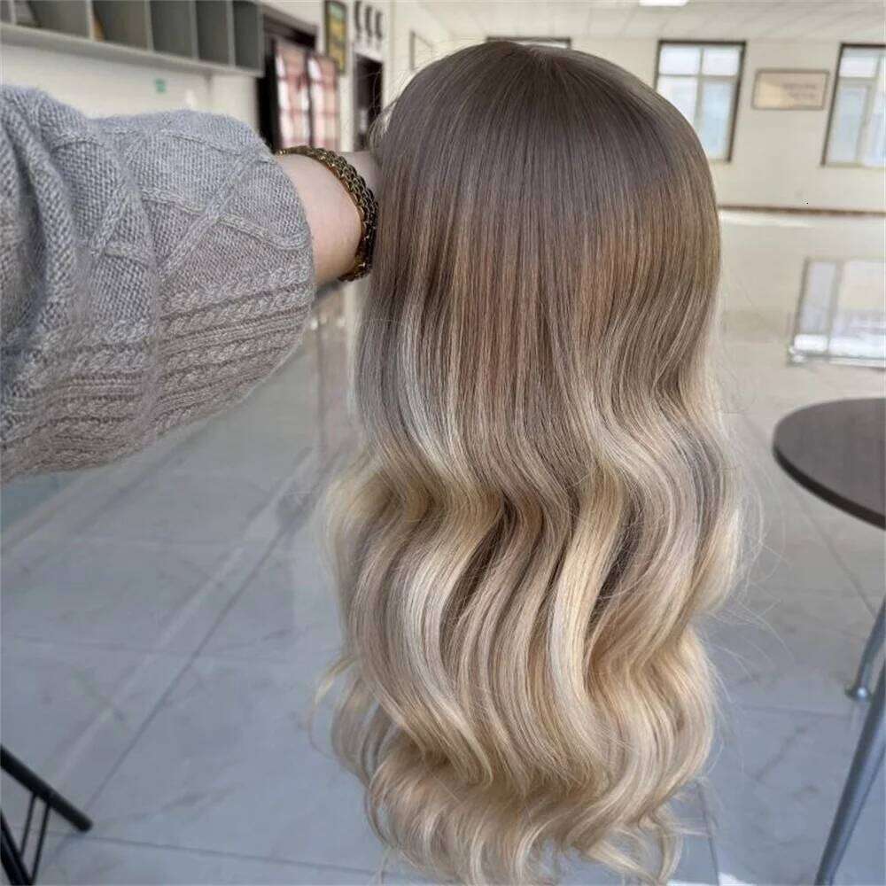 Highlight Ash Brown Blonde Colored Front Short Body Wave Synthetic Hair Wig 13x4 Lace Frontal Wigs For Women