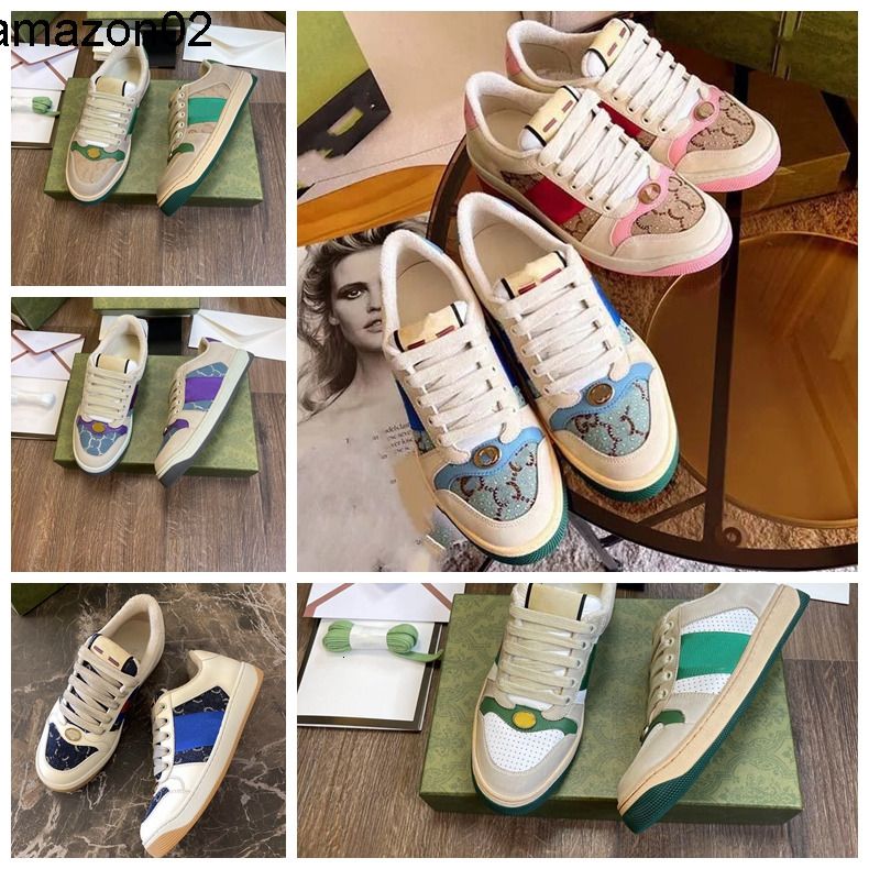 designer Shoes Gussie Screener sneakers for womens Crystal womens trainer sneaker brand striped fashion retro dirty leather men gucciis guccily gg guccishoes OMPC
