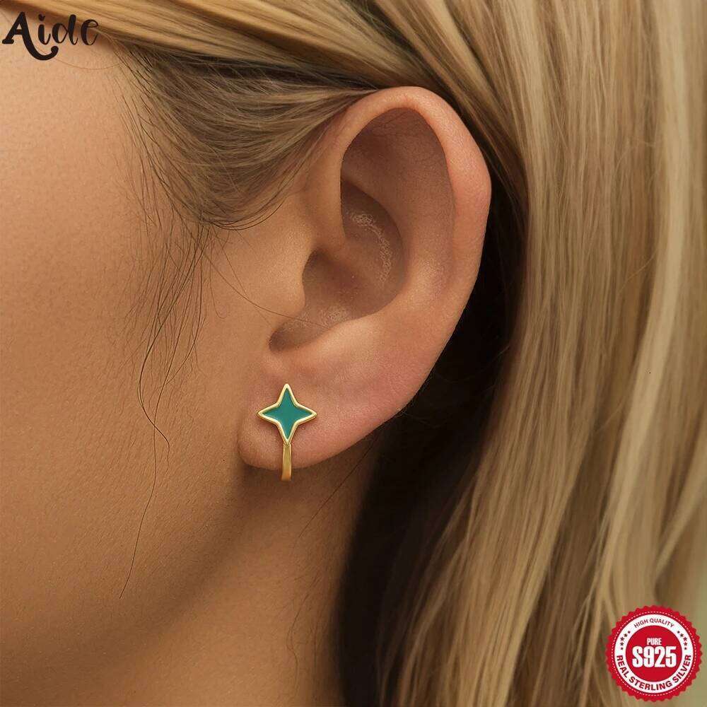 Aide 925 Sterling Silver Oil Dripping Stud Earring for Women Fashion Star Buckles 18K Gold Plated Ear Studs Party Jewelry