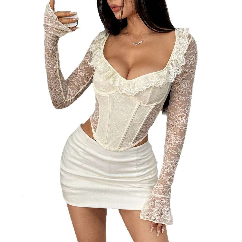 Early Autumn New Pure Desire INS Style Elegant Sexy Slim Fit Stretch Floral Lace Underwire Fishbone Top 70270