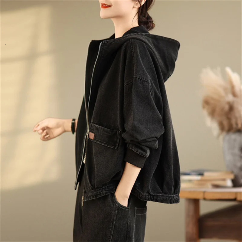 Masss Wasss Punk Spring Vintage Hooded Ladies Denim Jackets Fashion Leisure Classic Outerwear Loose Harajuku Streetwear Clothes 251231