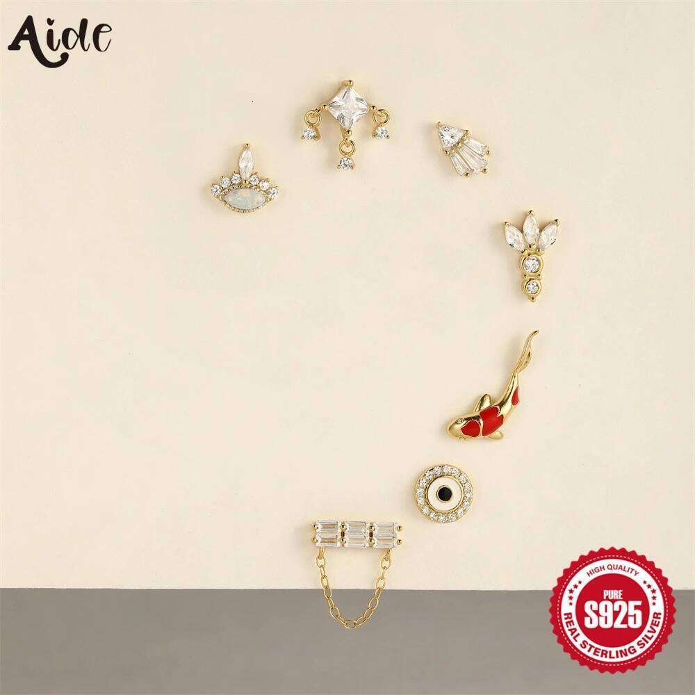 Aide 1PC Mini Cute Zircon 925 Sterling Silver Piercing Earring For Women Ins Geometric Eyes CZ Stud Earrings Fine Jewelry