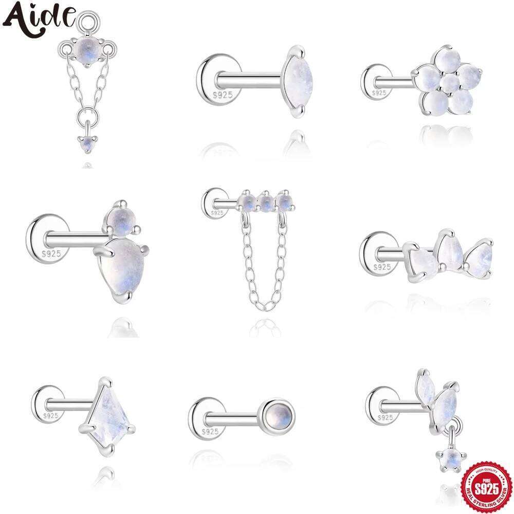 Aide 925 Sterling Bone Stud Earring For Women Silver Color Moonstone Stone Ear Studs Body Piercing Jewelry