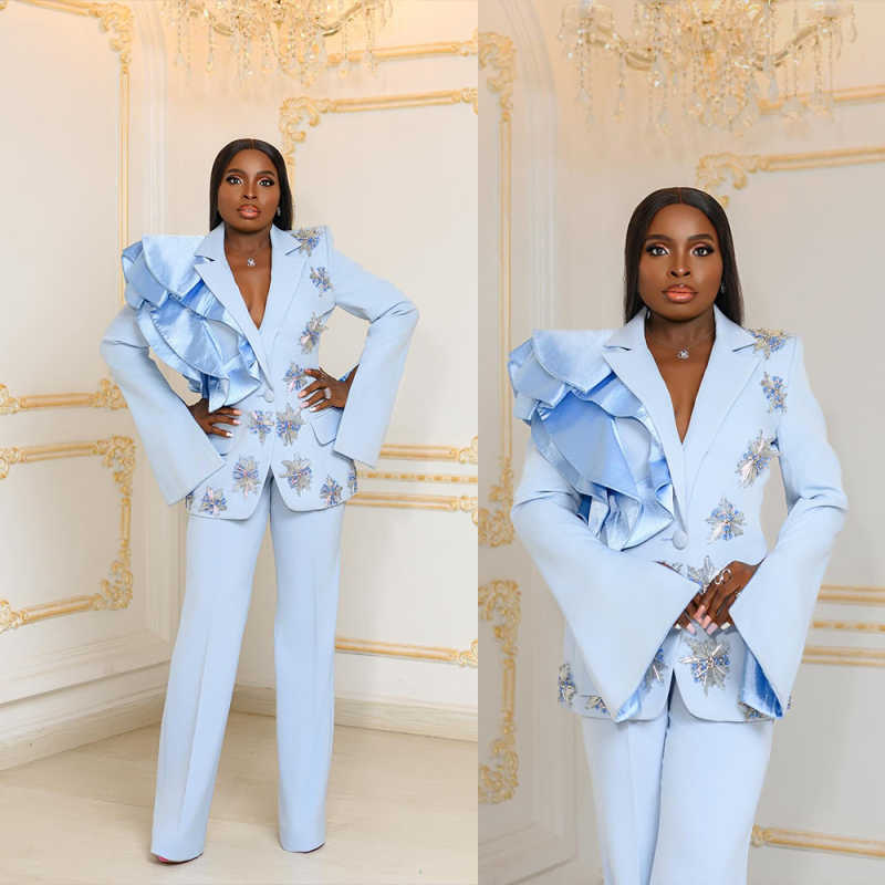 Fashion Women Suits 2 Pieces Blazer Pants Single Breasted Notch Lapel Crystal Beading Formal Occasion Banquet Plus Size Customized