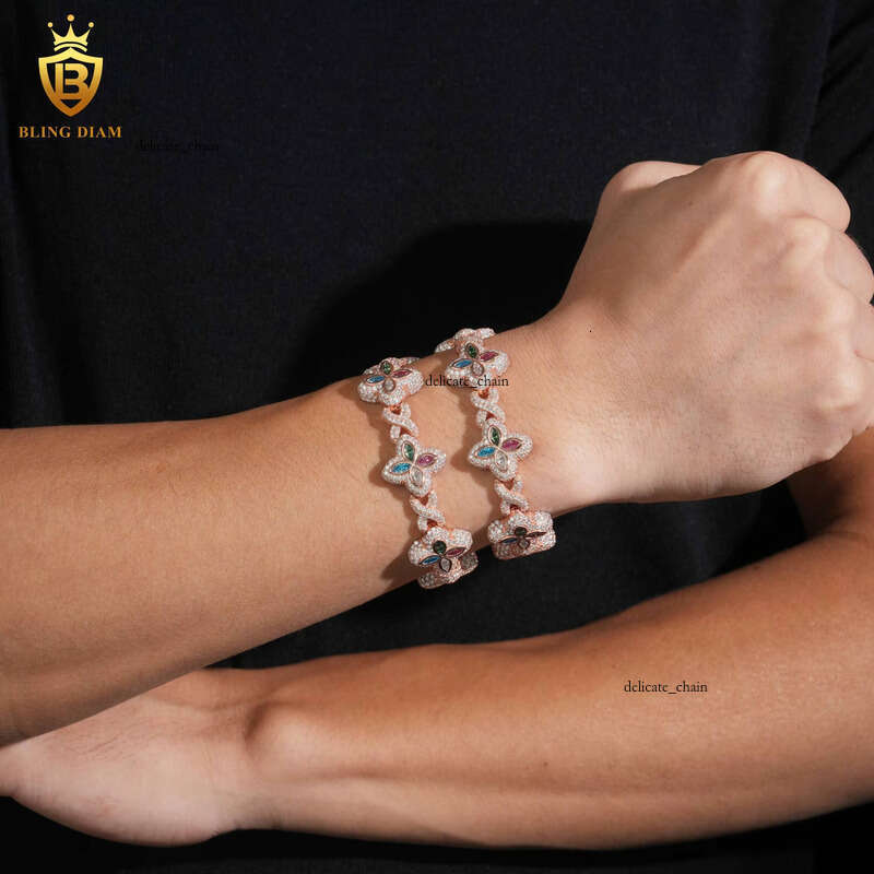 VVS Moissanite 18mm Colorful Marquise Cut Silicon Stone Rose Gold Plated 925 Silver Chain Bracelet Fashion Jewelry