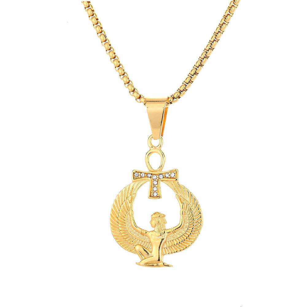 Luxury Brand Designer Jewelry European And American Retro Classic Ancient Egyptian Pharaoh Guardian Ankh Cross Pendant INS Titanium Steel Necklace