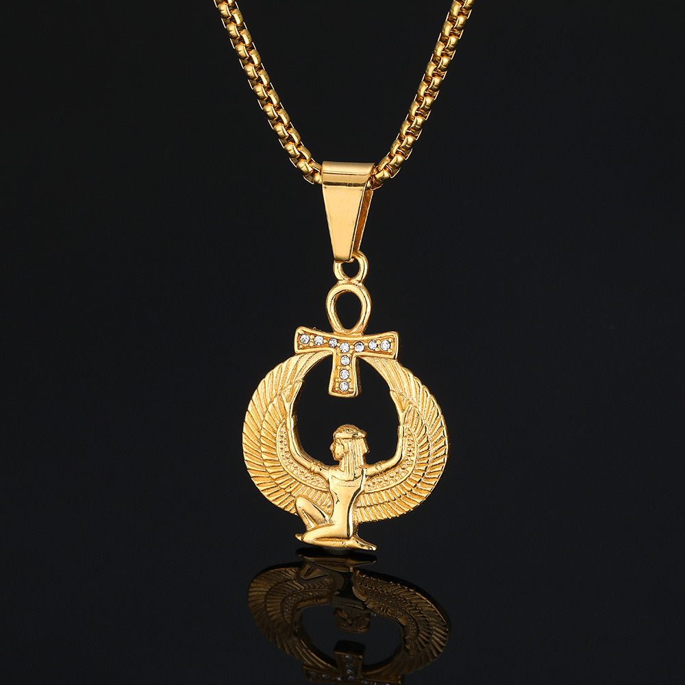 Luxury Brand Designer Jewelry European And American Retro Classic Ancient Egyptian Pharaoh Guardian Ankh Cross Pendant INS Titanium Steel Necklace